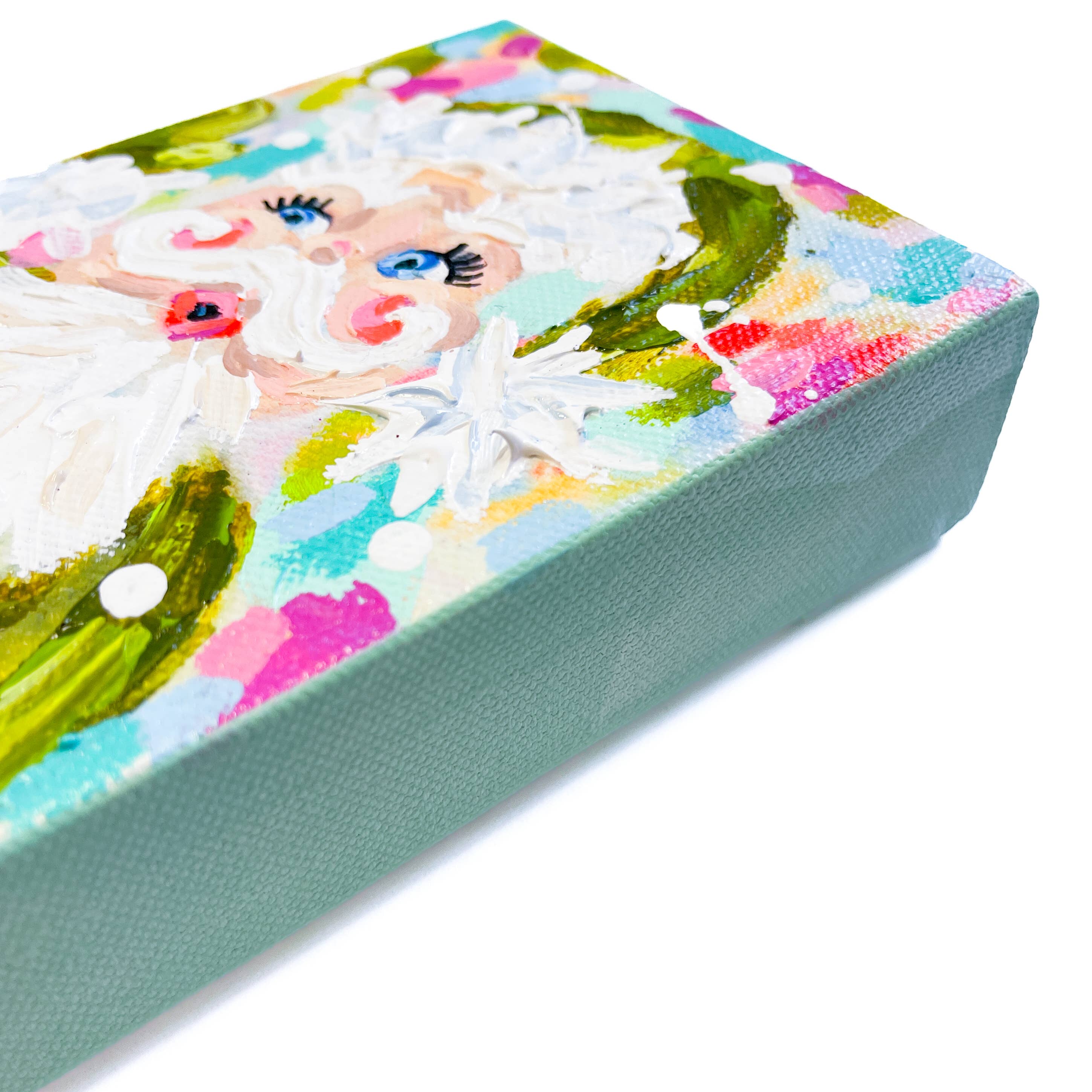 Vintage Velvet Green Santa Original Painting-4