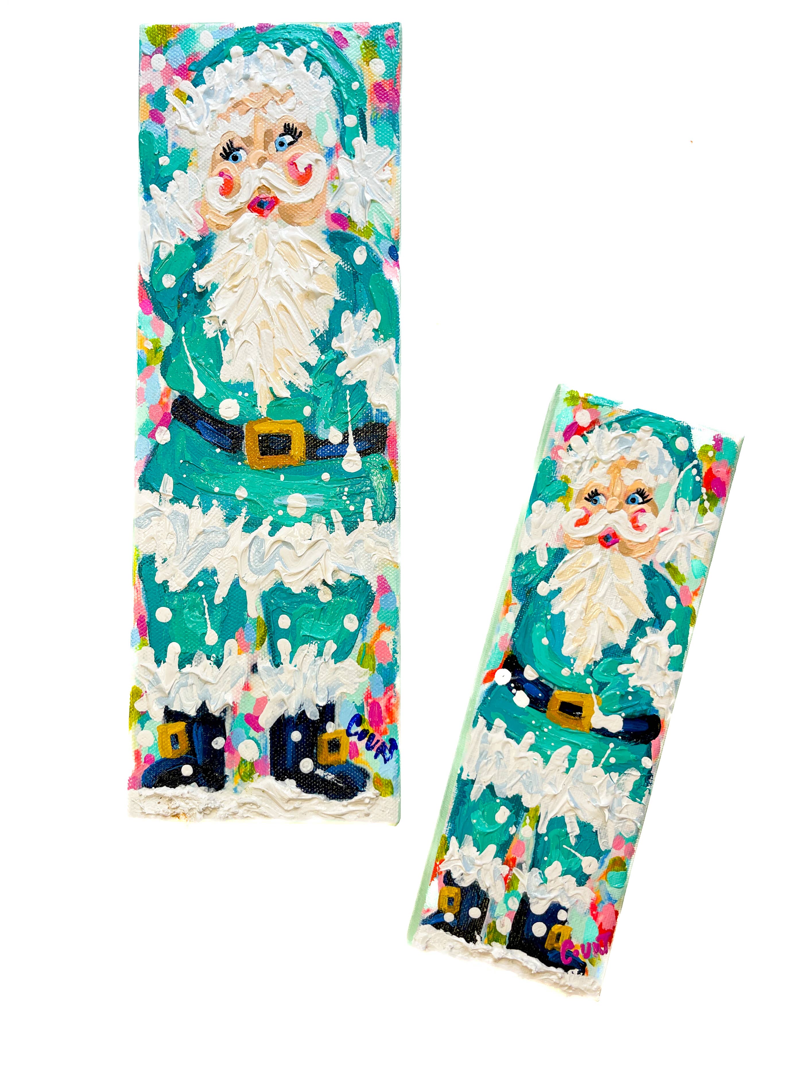 Turquoise Vintage Santa Original Painting-0