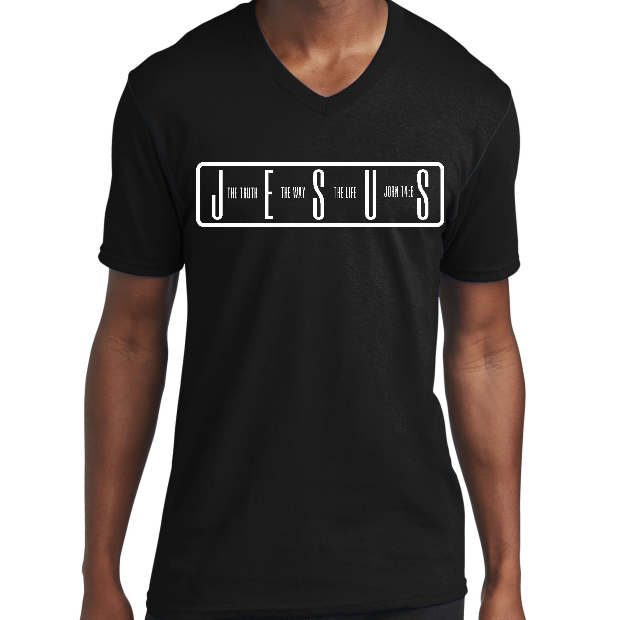 Mens Graphic V-neck T-shirt - the Truth the Way the Life-0
